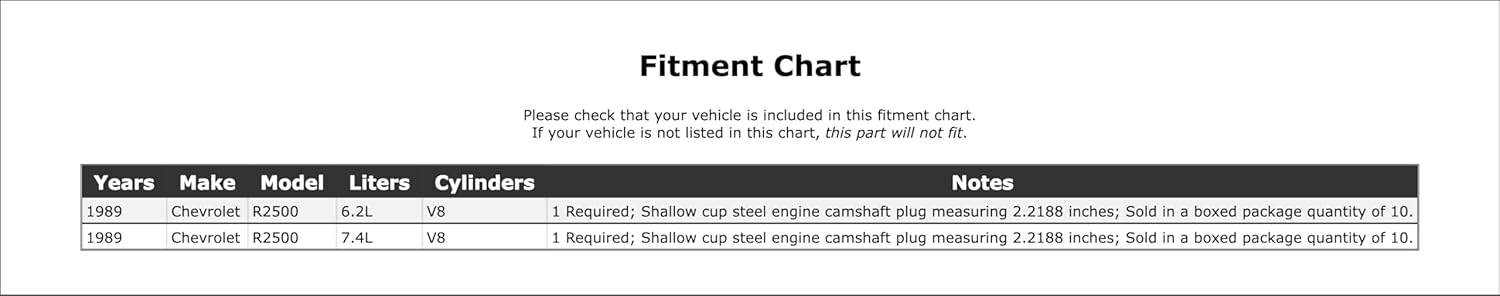 Engine Camshaft Plug Compatible With Chevrolet R2500 1989 P-1502484