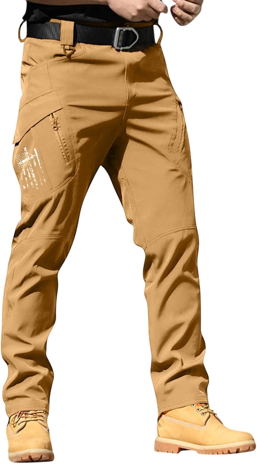 FQZWONG Mens Cargo Pants Lightweight Hiking Pants Tactical Stretch Pant Loose Fit Flex Tactical Trousers with Multi Pockets