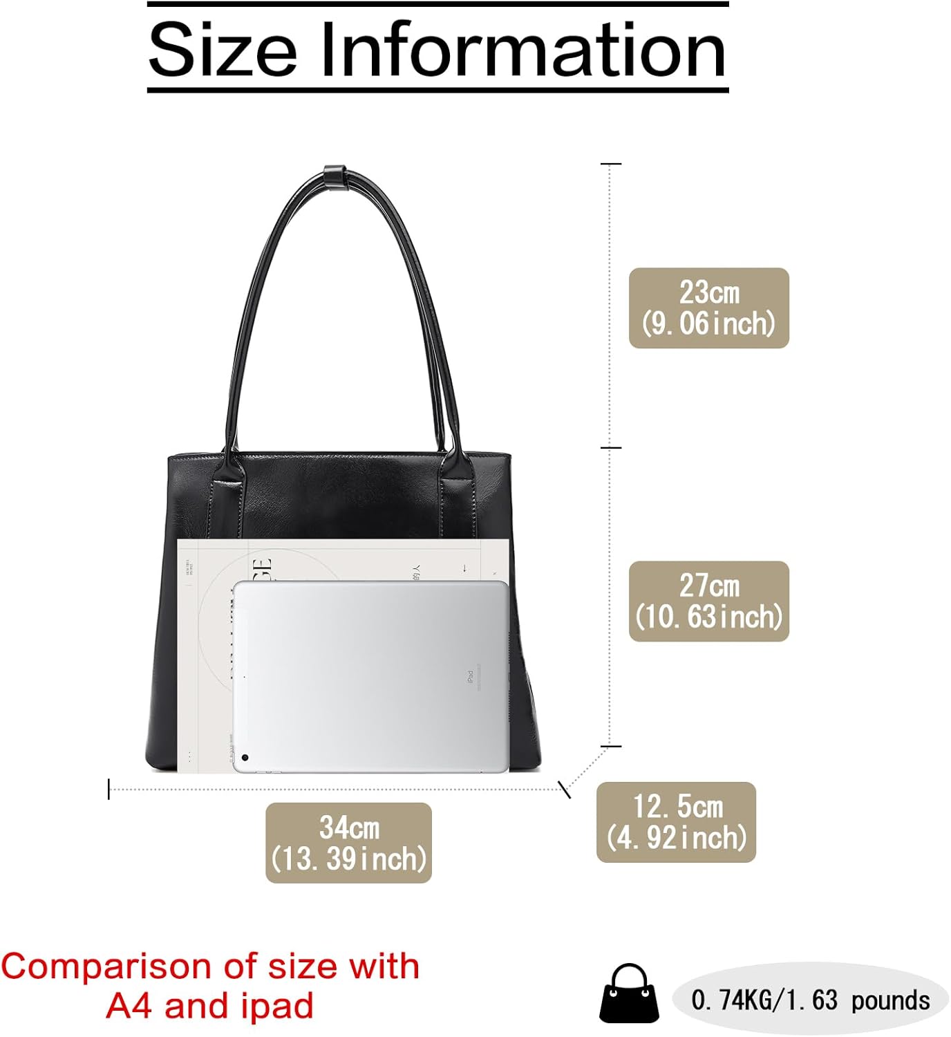 LAORENTOU Genuine Leather Tote Bag for Women, Tote Purses with Laptop Compartment Shoulder Bag Satchel Handbag for Work | ladies, Gift for Women - Image 2