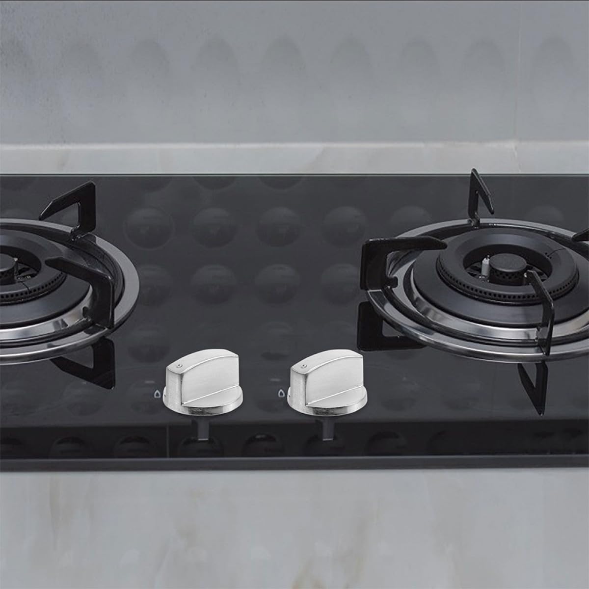 5pcs Gas Stove Control Knobs Burner Replacement Set Silver Metal for Embedded Cooktop Cooker Parts Compatible with Standard Gas Burners