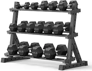 PAPABABE 360LB Dumbbell Set with Rack, Rubber Encased Home Gym Equipment
