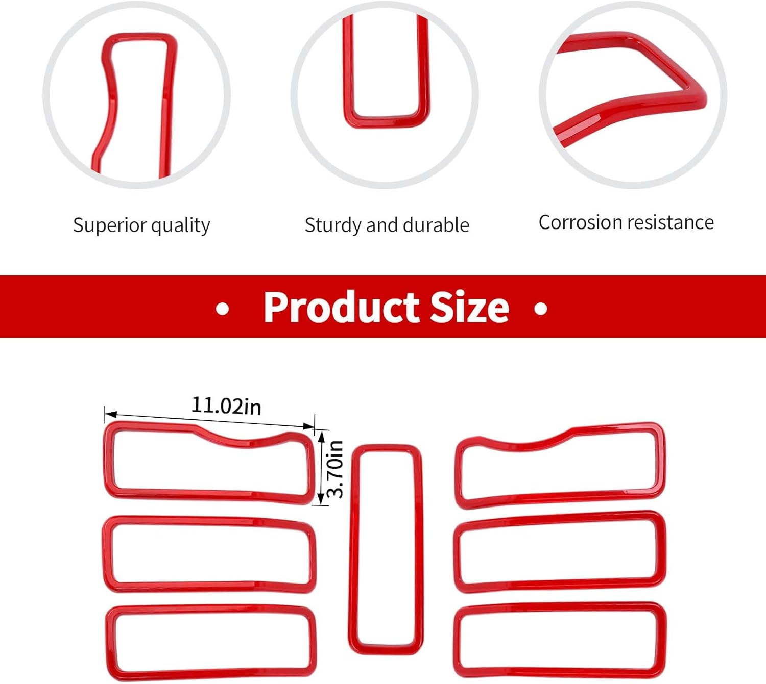 JeCar Front Grille Inserts Grill Frame Trim Covers Exterior Accessories Compatible with Jeep Wrangler 2024 JL JLU & Gladiator JT 2024, Red