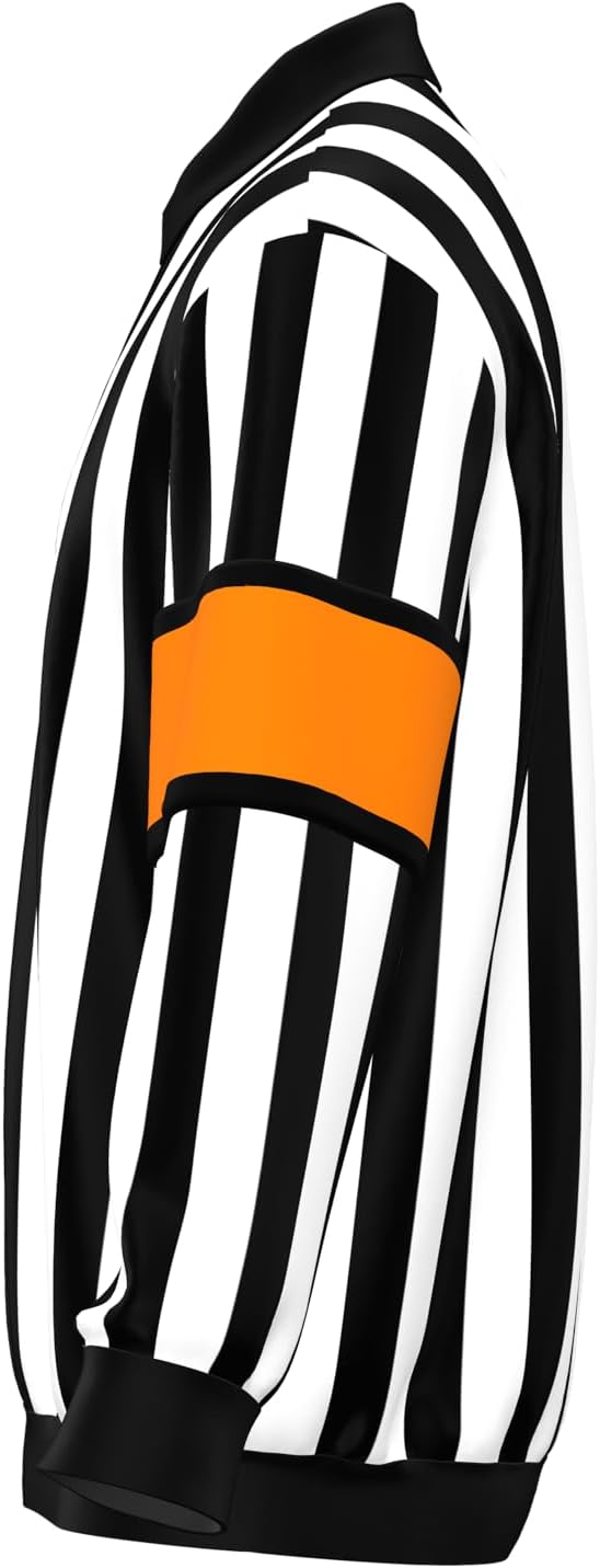 GCA Pro Ice Hockey Long Sleeve Referee Jersey Official Umpire Shirt - Free Removable Orange & Red Armbands Men