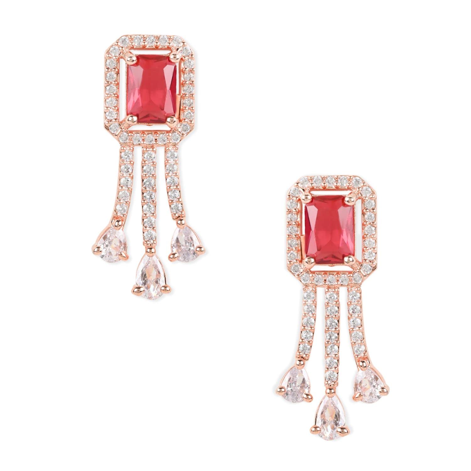 I Jewels Stylish Latest Fashion Rose Gold Plated Red CZ & American Diamond Beautiful Studs Earrings for Women (E3067) (Red) (B0BQQRKCS3) Amazon Price History, Amazon Price Tracker
