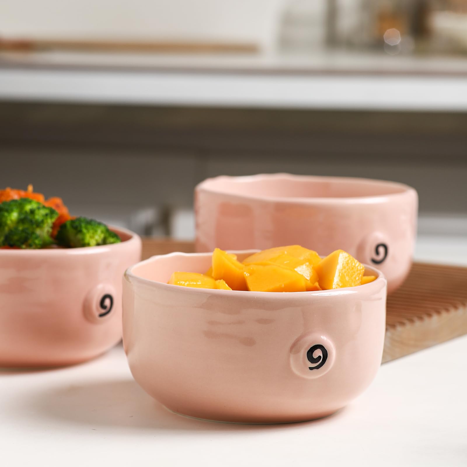 Set mit 3 niedlichen rosa Cartoon-Schweineschalen, 370 ml, kleine Keramikschalen zum Servieren von Snacks, Desserts, Müsli, Suppe