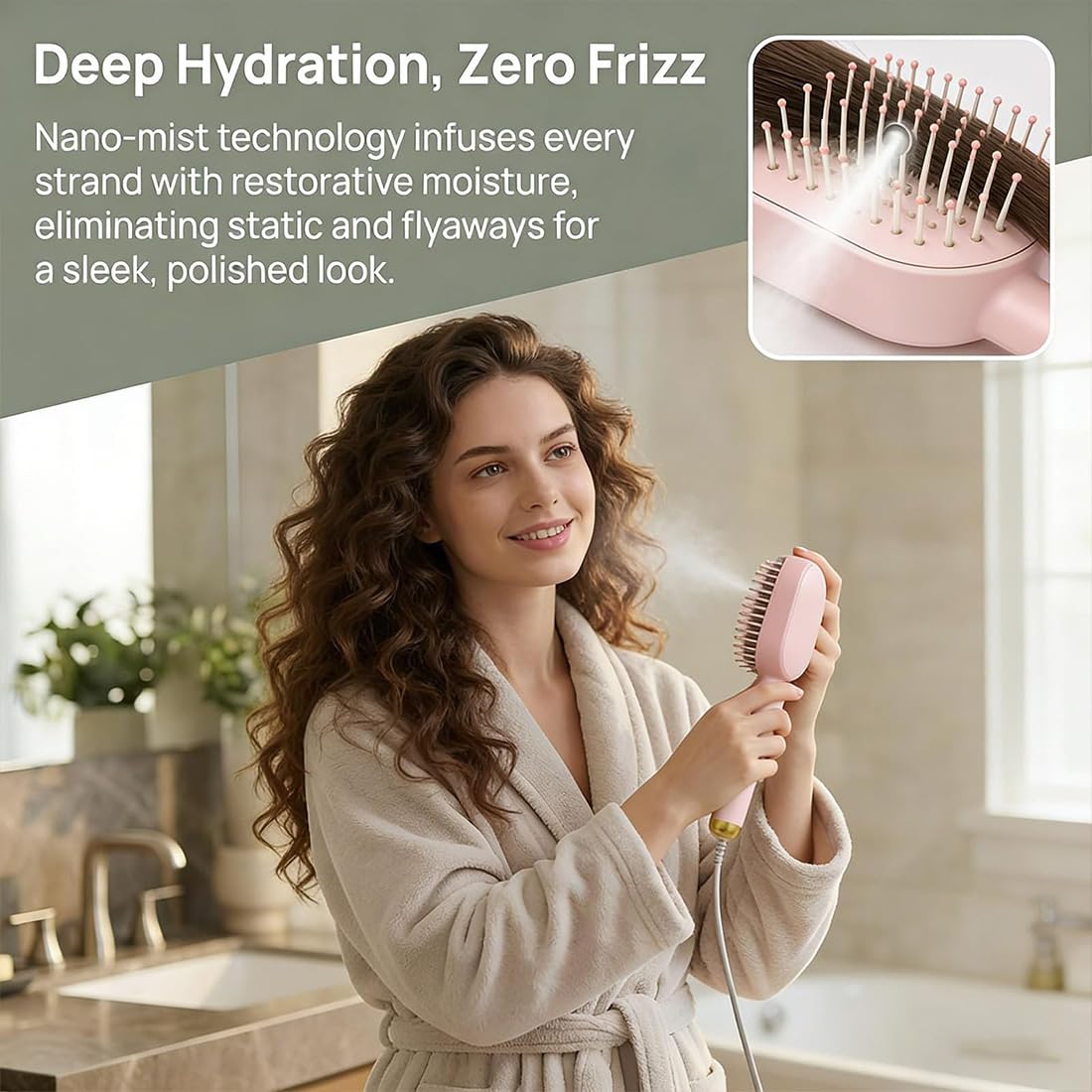 2026 New Electric steam Brush for Hair, Electric Spray Air Cushion Comb for Women, Rechargeable Steam Hair Straightener Reduce Frizz, Nourishes Hairs, Anti-Static (White+ Pink)