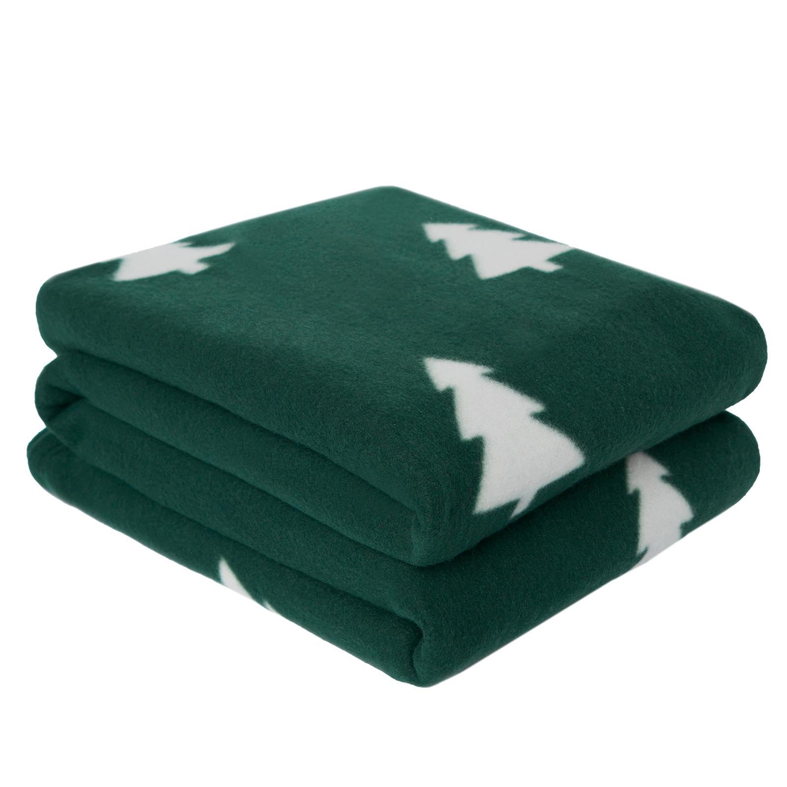 OHS Christmas Blanket Green Throws for Sofa, Xmas Decorations Ultra Soft Warm Festive Xmas Tree Print Polar Fleece Blanket for Bed Settee Christmas Throw Single Bed Throws, 120 x 150cm