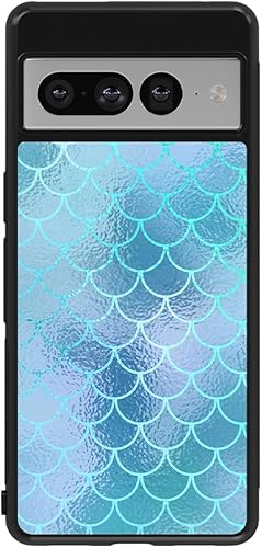 Blue Aqua Mermaid Scales Skin Black Rubber Phone Case Compatible With Google Pixel 10, 10 Pro, 10 Pro XL, 9a, 9 Pro, Pixel 9, Pixel 9 Pro XL, 8a, 8