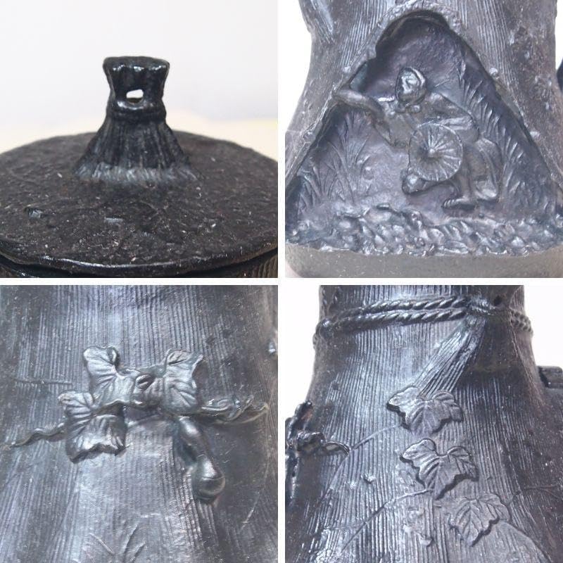 大峰造 蝋型 農村田舎文様 鉄瓶 富士型 合掌造り/白川郷 金属工芸