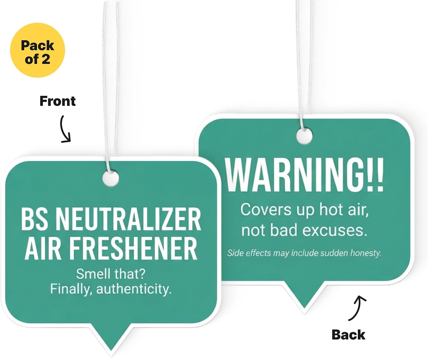 Funny Car Air Freshener – BS Neutralizer – 2-Pack, Clean Linen Scent, Joke & Gag Gift for Cars by SendNonsense. The perfect April Fools prank gift. image 2