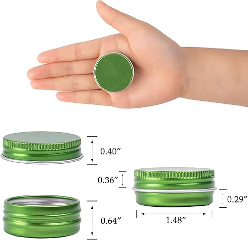 Miniatura 2 de Tarro de aluminio con tapa de rosca y etiquetas en blanco (0.5 onzas, verde, paquete grande de 270)