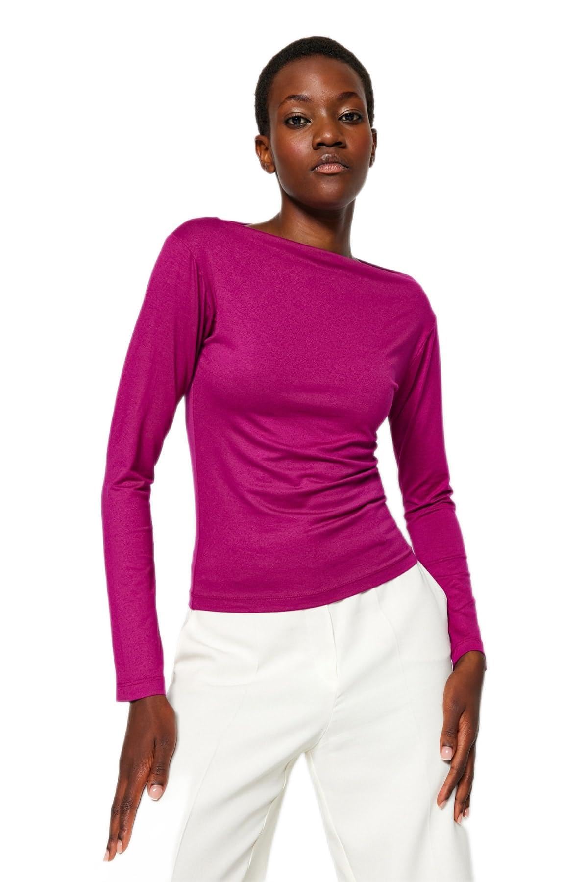 Trendyol Damen Gerade Lange Ärmel Schlank Die Bluse