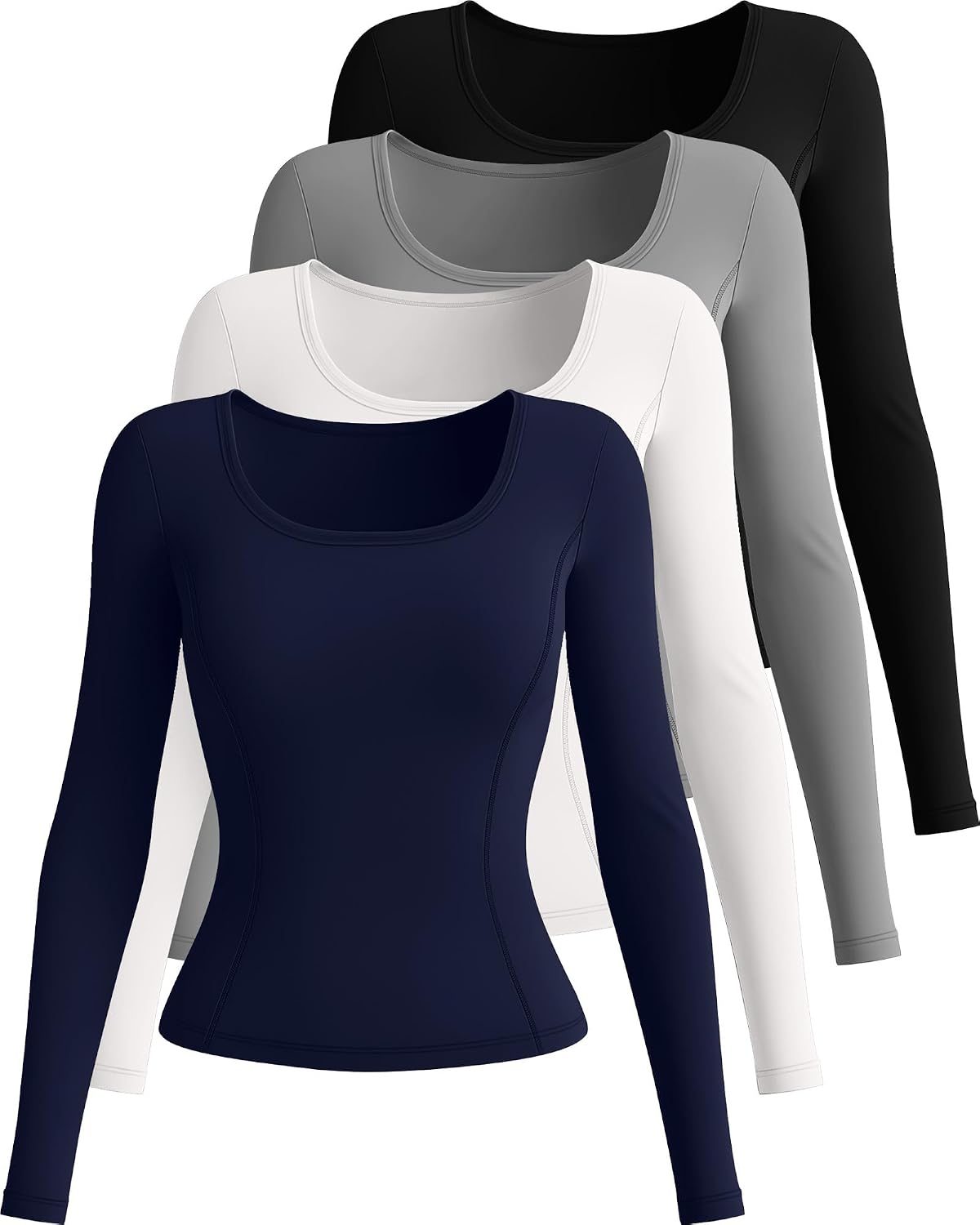 Oakgarden 4 Pack Women's Seamless Workout Tops Scoop Neck Long Sleeve Compression Shirts Breathable Yoga Athletic Tight Shirt