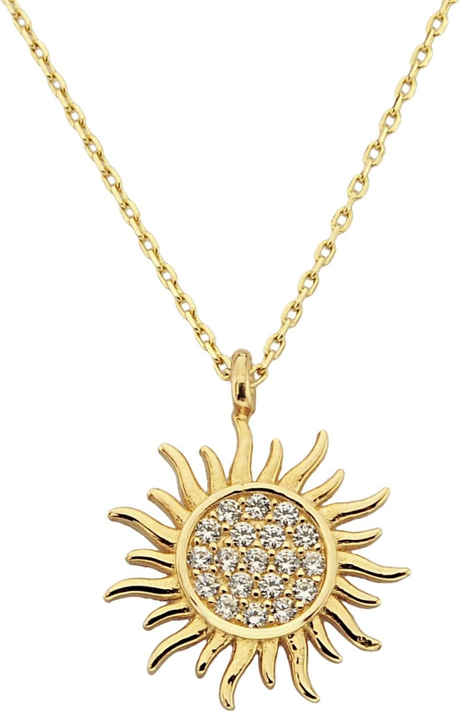 14K Real Solid Gold Sun Pendant Necklace for Women, CZ Pave Glowing Sunshine Jewelry, Best Christmas Birtdhay Gift for Her Mom