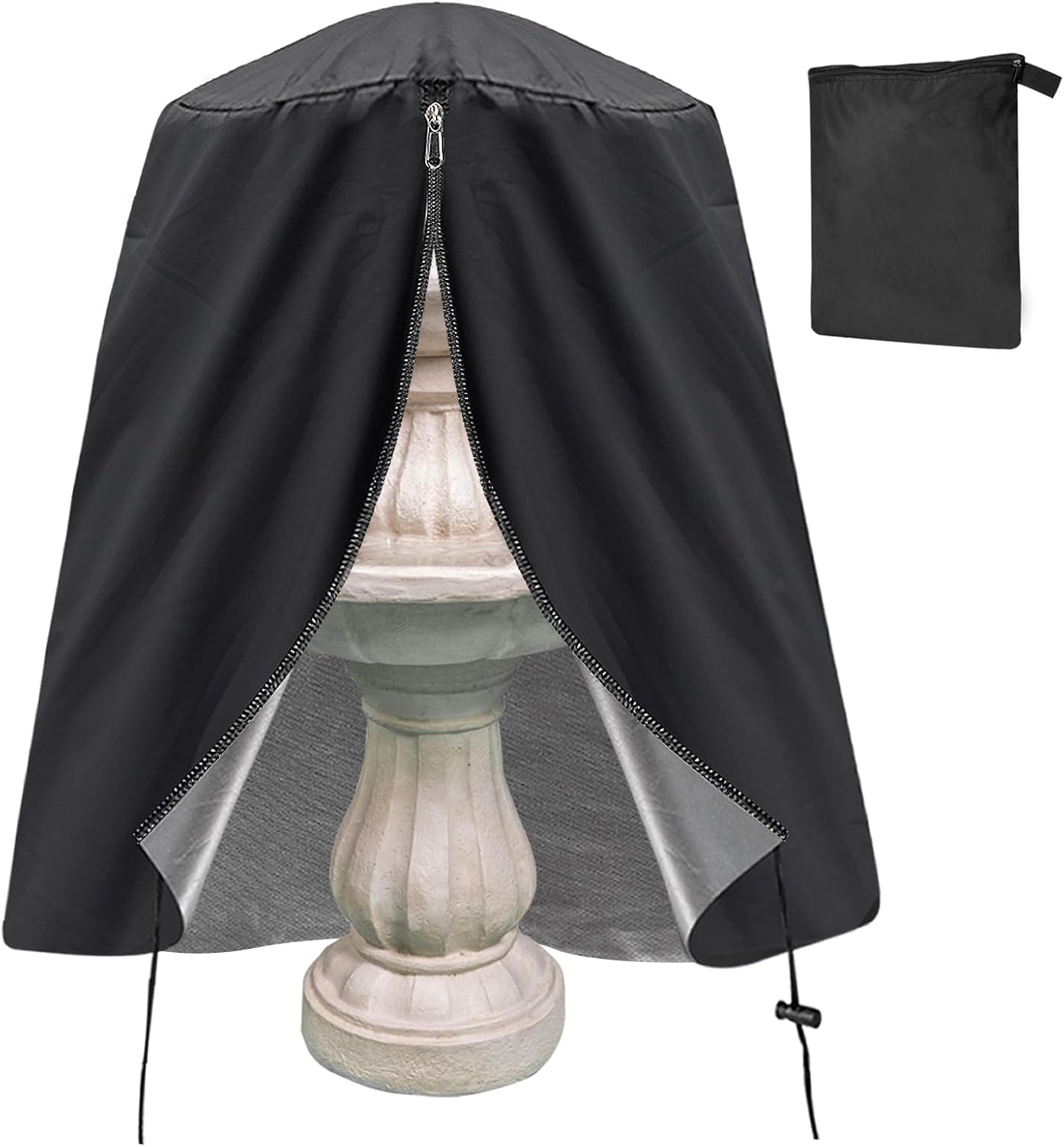 48"D x 68"H Fountain Cover - Weatherproof Garden Fountain Statue Protective Cover with Zipper & Drawstring, 420D Oxford Cloth for Winter Outdoor Patio Garden