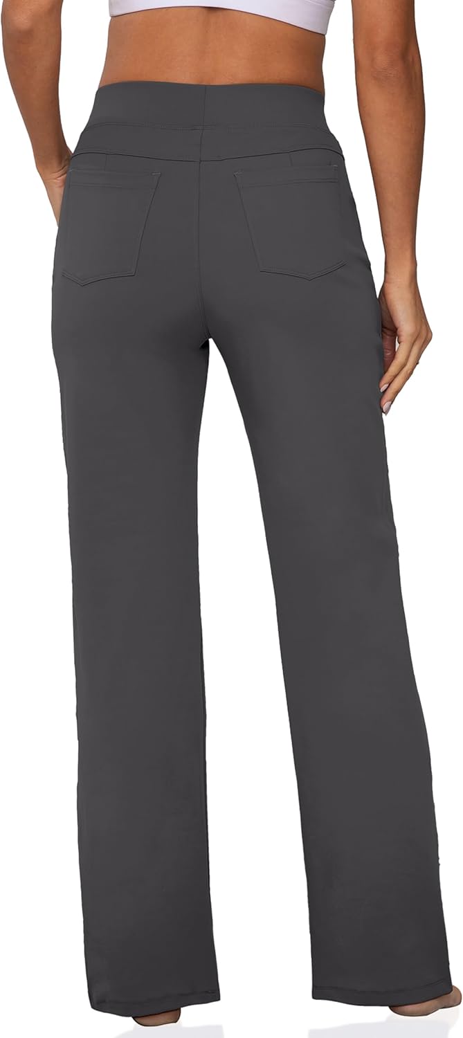 VOOVEEYA Wide Leg Pants for Women, Yoga Dress Pants with Pockets High Waist Casual Straight Dress Pants Petite/Tall/Regular (Long Dark Grey M) - Image 2