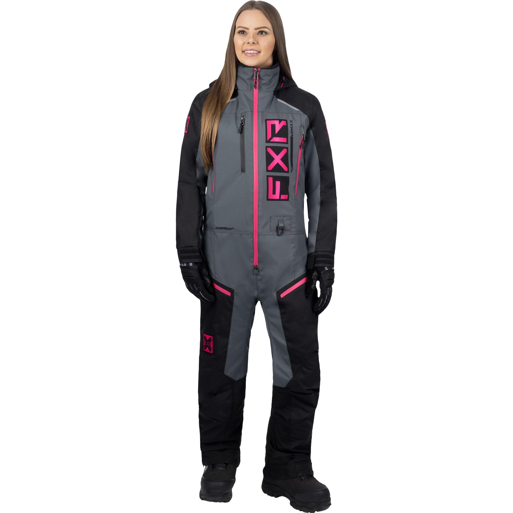 FXR Women's Recruit F.A.S.T. Insulated Monosuit 2025 (Black/Charcoal/Fuchsia - 2)