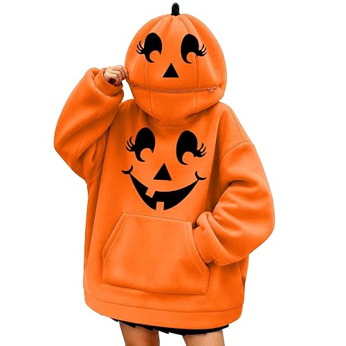 fartey Halloween Hoodies for Women Cute Pumpkin Sweatshirt with Pockets