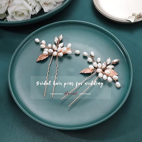 Miniatura 6 de Heread Horquillas para el pelo de novia con perlas de oro rosa, pedazos de pedrería para el cabello de boda, accesorios para el cabello para mujeres