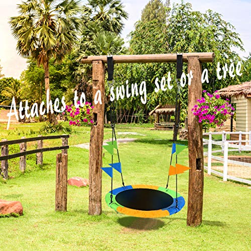 Flying Saucer Tree Swing Set 40 Inch for Kids & Parent Outdoor Toys with Hanging Straps, Hooks, and Pennants, 660lb Weight Capacity, Great for Playground Swing, Backyard and Playroom