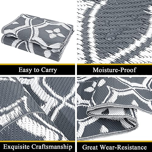 Vaukki Reversible Rug, Plastic Straw Outdoor Mat Fade Resistant Plastic Outdoor Patio Mat, Lightweight Ocean Area Carpet for Patio, RV, Camping, Deck, Backyard and Picnic (Grey and White, 4'x6') - Image 2