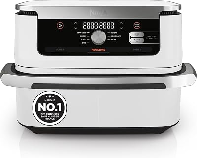 Ninja Foodi FlexDrawer Air Fryer, Dual Zone Avec Séparateur Amovible, Grand Tiroir de 10.4 L, 7-en-1, Double Zone, Sans Huile, Pièces Antiadhésives Compatibles Au Lave-Vaisselle, Blanc AF500EUWH