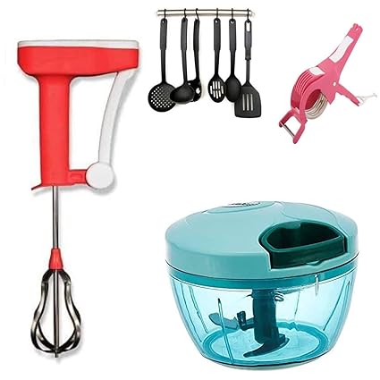 GOPI ENTERPRISE Handy Chopper (450 ML), Power Free Hand Blender, Clever Cutter with 6 Pcs/Set Nonstick Spoon Spatula (Multi Color, Randomly)