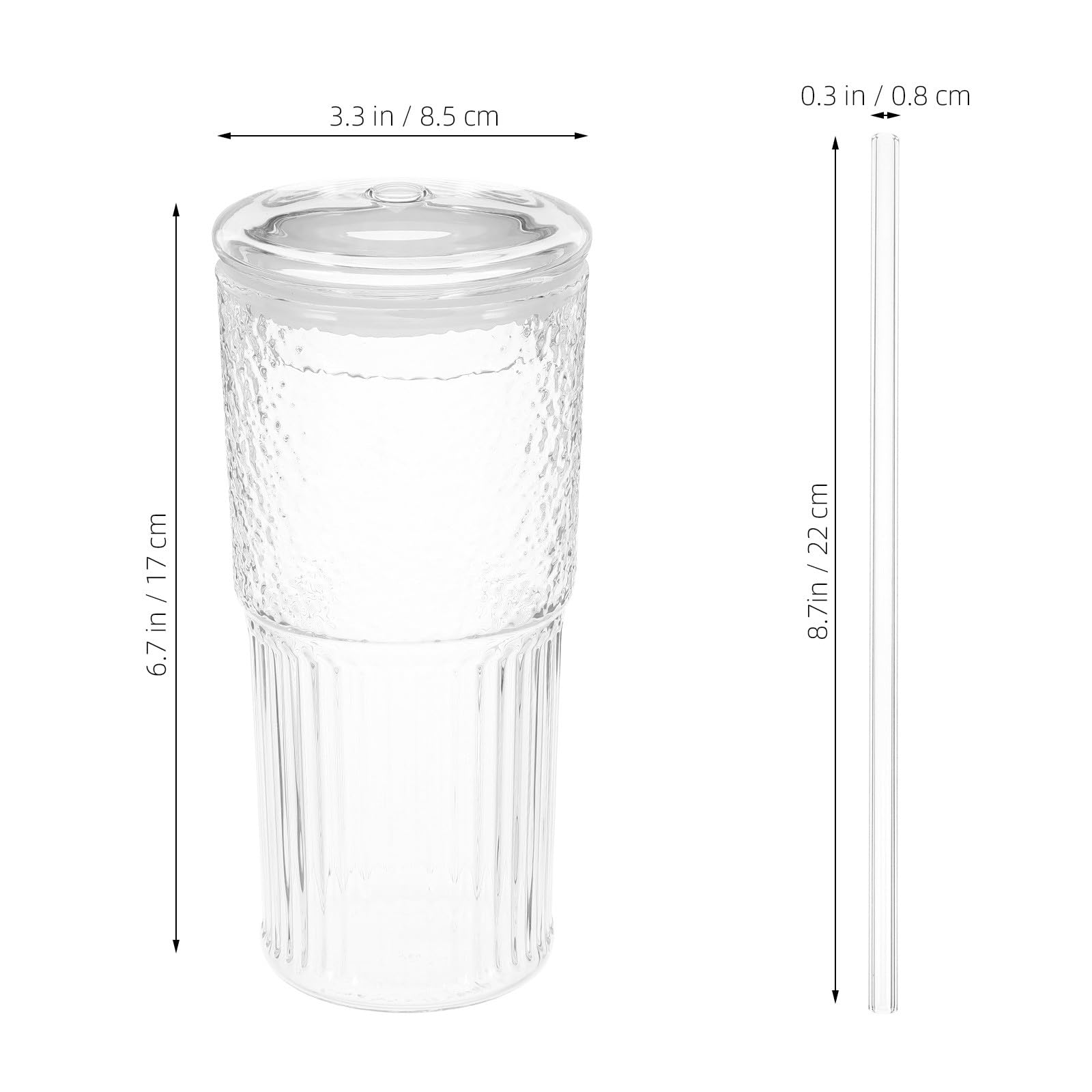 Angoily Glas Trinkbecher Großes Fassungsvermögen Glatte Oberfläche 650ml 2 Stück mit Deckel und Strohhalm für Cafés und Hotels