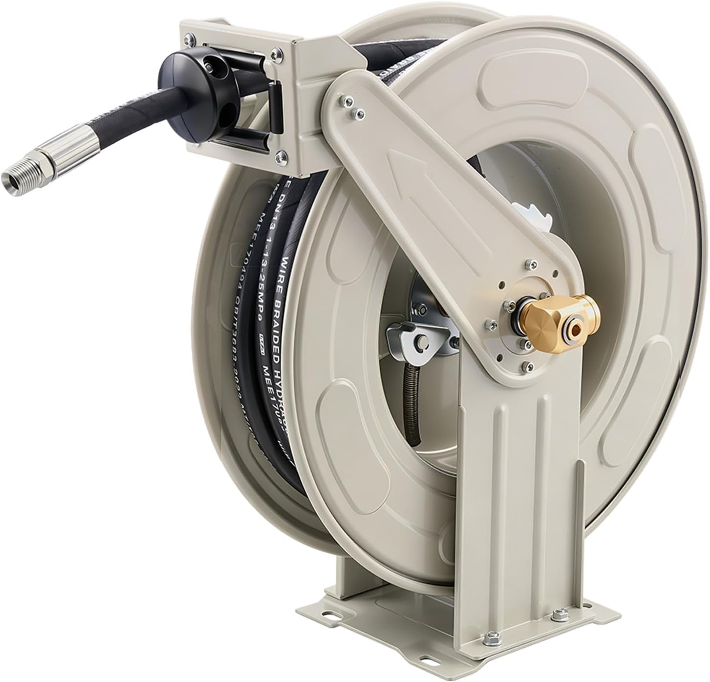 VEVOR Oil Hose Reel, 1/2 inch x 50 ft Retractable, Spring Driven Auto Swivel Rewind, Max 3625 PSI, Heavy-Duty Carbon Steel Construction with Steel Wire Braided Hose, for Engine/Gear/Hydraulic Oil