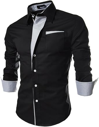 Elonglin Mens Long Sleeve Casual Shirts Dress Shirts Contrast Color