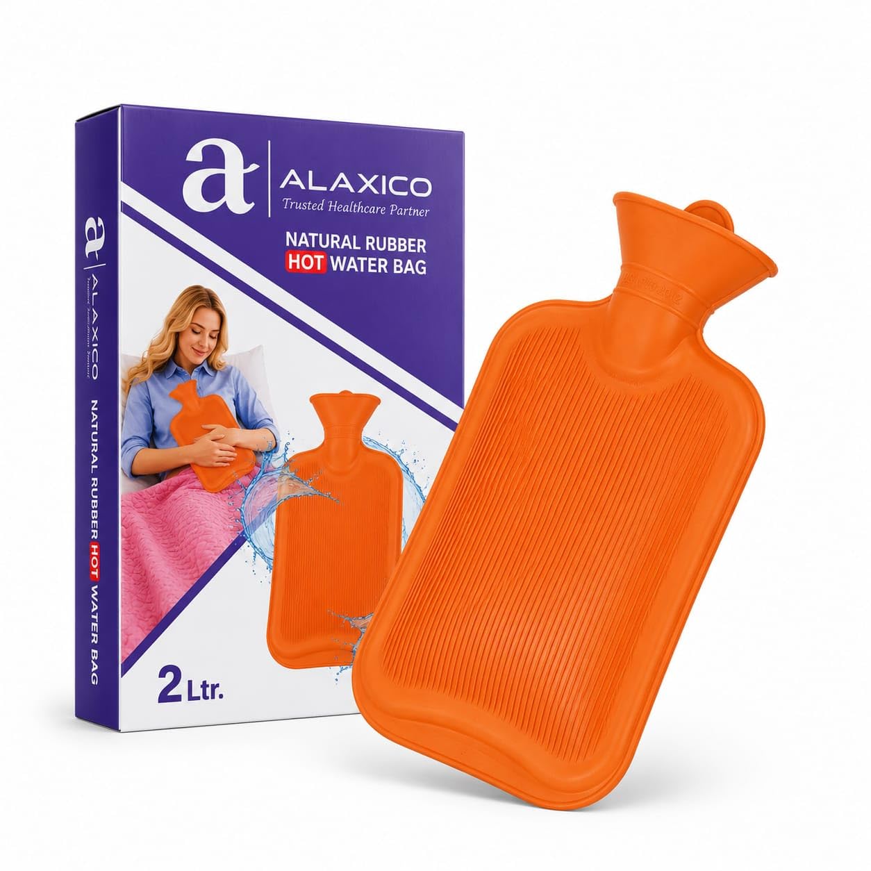Rubber Hot Water Bottle For Pain Relief | Leakproof Reusable Warm Water Bag With Screw Cap | Ribbed Heat Therapy Bag For Menstrual Cramps, Back, Muscle Pain & Winter Warmth | Orange-image-20