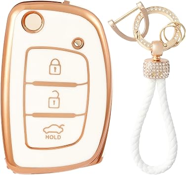 OFFCURVE Key Fob Cover for Hyundai i30 ix35 Tucson Santa Fe, with Keychain