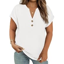 Beautife Womens Plus Size Short Sleeve Henley Tops V Neck Loose Tee Shirts