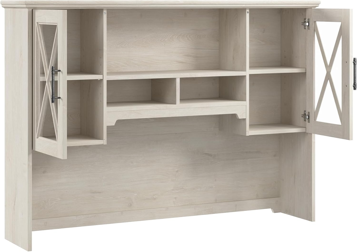 Bush Furniture Lennox 60W Farmhouse Hutch for Desk and Buffet Cabinet in Linen White Oak | Dining Room, Living Room, Home Office Storage
