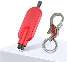 2 in 1 Window Breaker Hammer, Belt Cutter and Emergency Glass Breaker Hammer, Window Breaker Belt, Car Window Breaker Hammer, Portable Window Breaker with Key Ring (Red)
