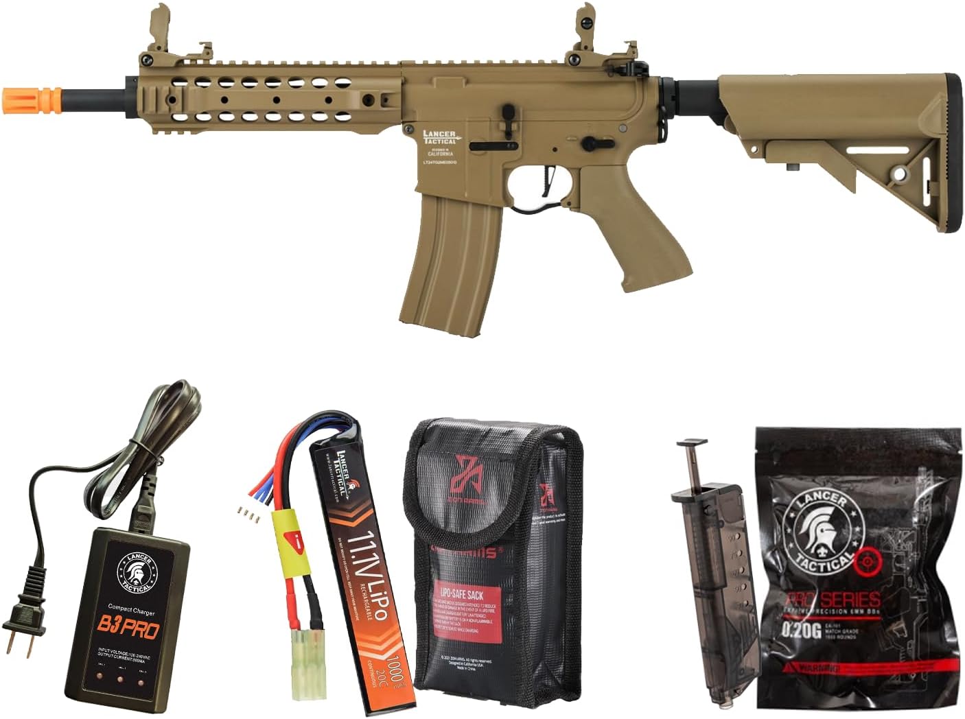 Lancer Tactical Gen 2 Proline Series CQB Full Metal M4 Airsoft with Mosfet/ETU-Electric Full/Semi-Auto AEG Rifle (Lipo Battery & Charger Included)