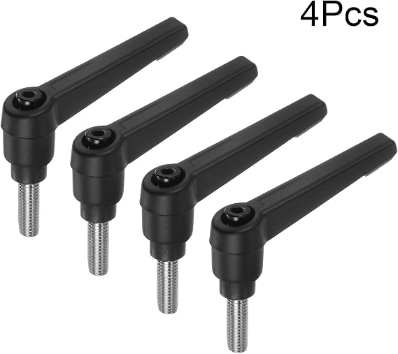 TA-VIGOR 4Pcs Adjustable Clamping Lever Handles, M6 x 15mm Locking Quick Release Push Button Ratchet Screw Knobs, 304 Stainless Steel Male Thread Stud Bolts Handle for Machinery & Equipment