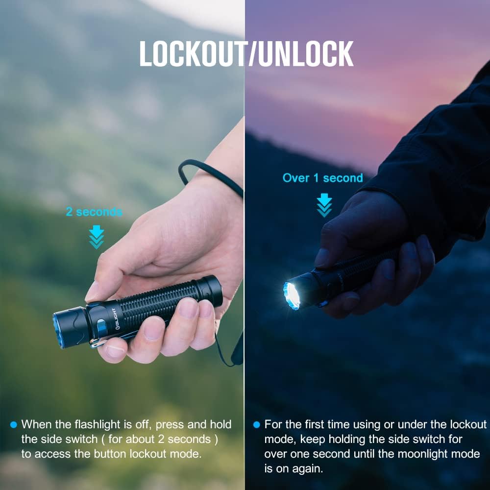 Comparison of lockout and unlock procedures for the OLIGHT Warrior Mini2