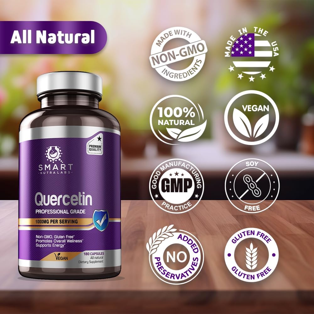 Smart Nutra Labs Quercetin 1000mg- 180 Vegan Capsules, 100% Pure Quercetin Supplement- Non-GMO, Gluten Free, Third Party Tested - Image 5