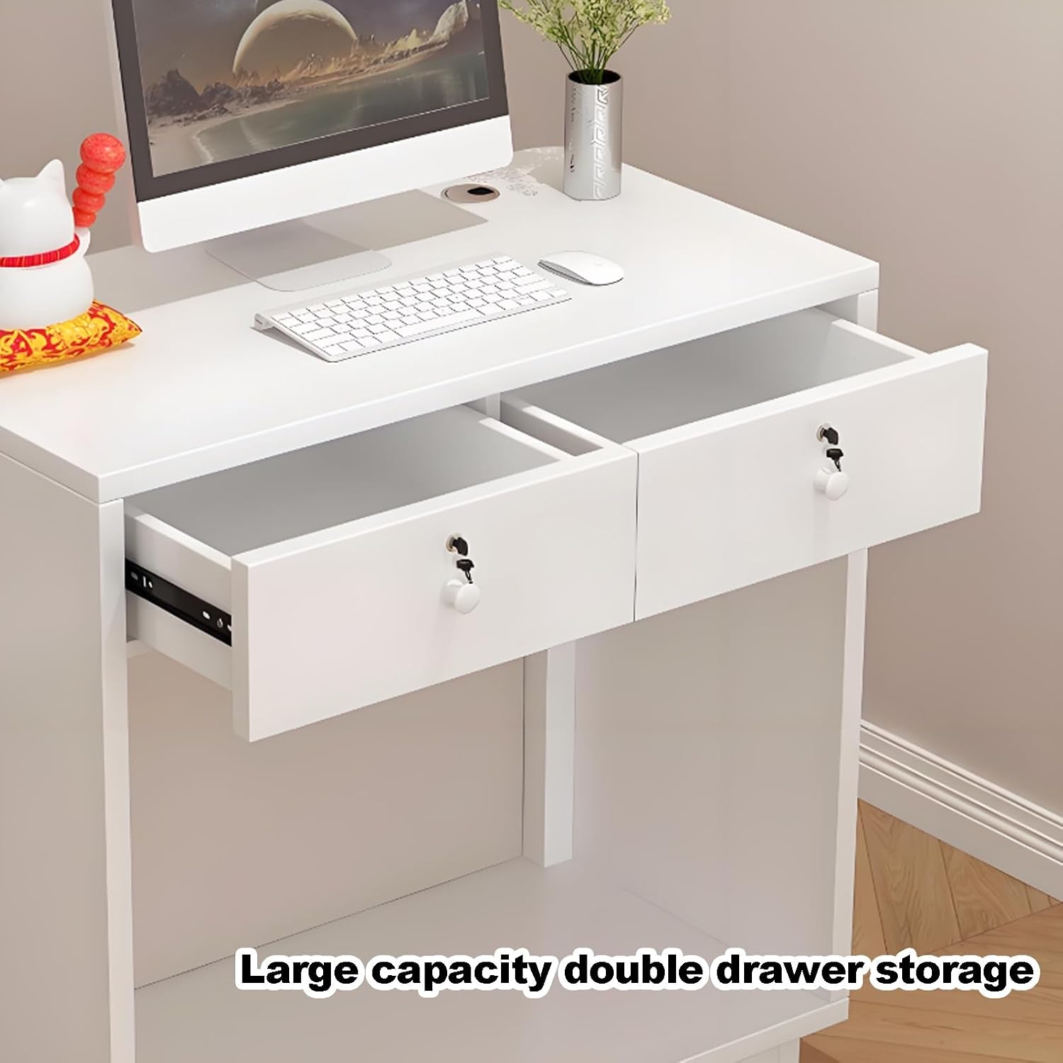 Front Desk, Reception Desk, Retail Counter, Reception Counter Table with Drawers, Reception Desk with Counter for Salon, Lobby, Shop, Office Reception Room(Walnut+White,60cm/23.6iN)
