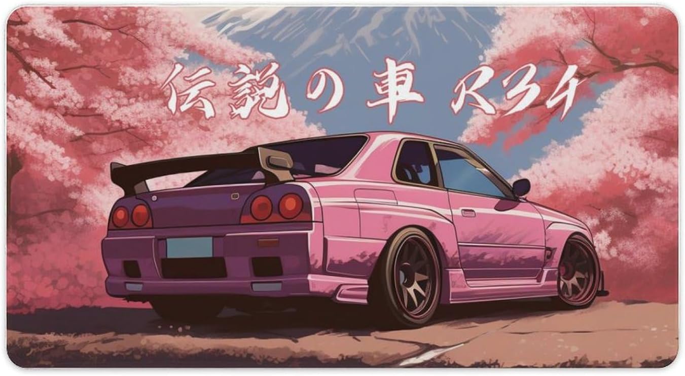 Car Large Mouse Pad Gaming Mousepad JDM Car R34 Pink Tree Mount Desk Mat Big Mousepad Extended Keyboard Computer Pad Office Desk Organizers and Accessories 40X75cm