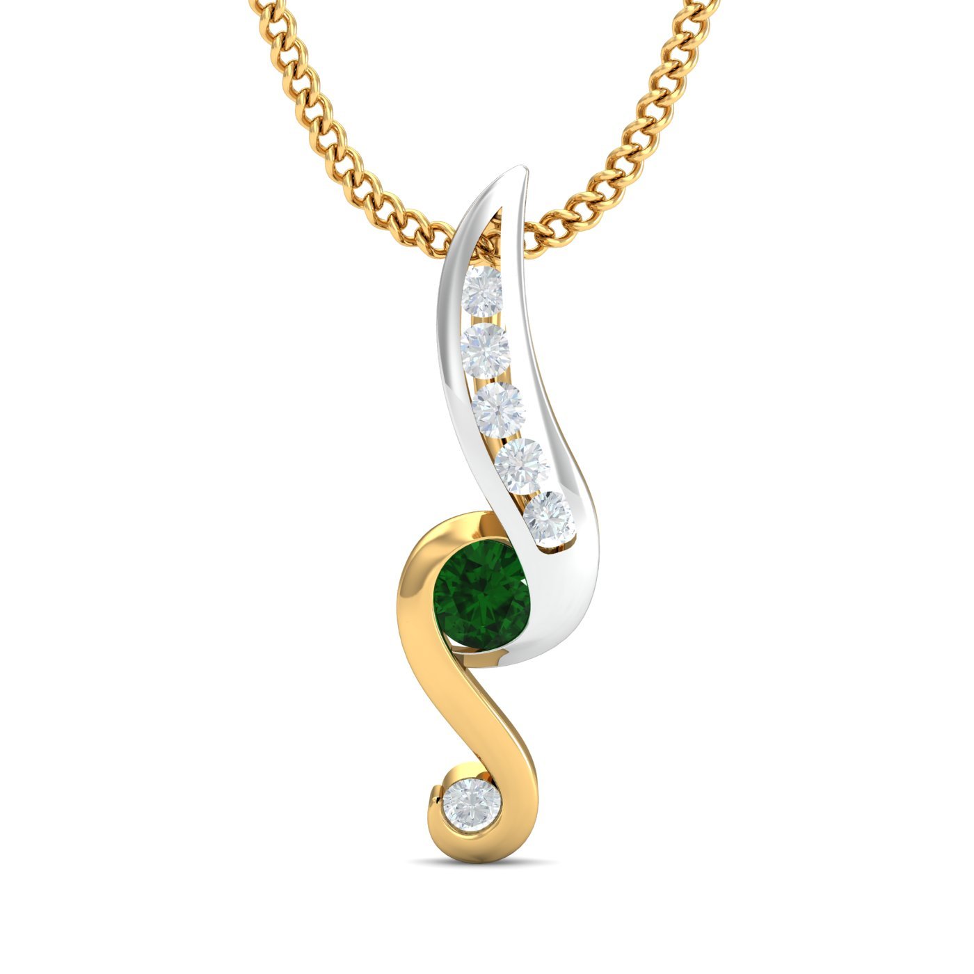 KuberBox Giovane Emerald 14k 2 Colour Gold and Diamond Pendant