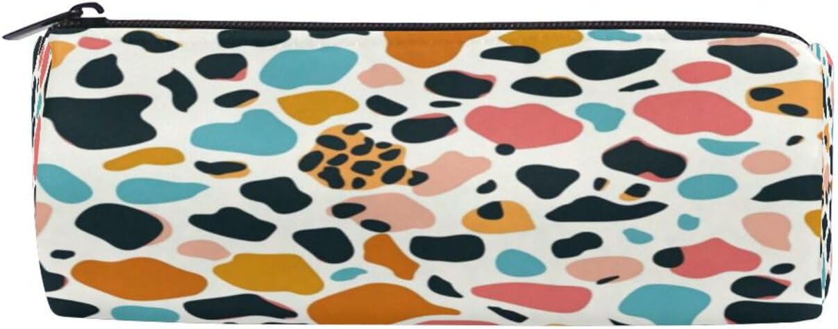 OTVEE Multi Colored Leopard Print Multi-Purpose Round Storage Bag – Stylish 3D Barrel Shape, Fits Pens, Markers, Cables & Small Accessories