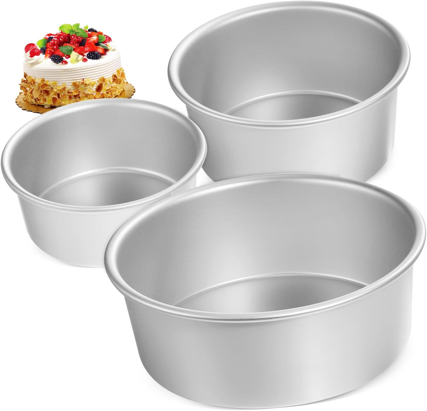 Set of 3 Round Cake Pans Aluminum Baking Molds for Wedding and Cheese Cakes Non-Stick Design for Baking Chiffon