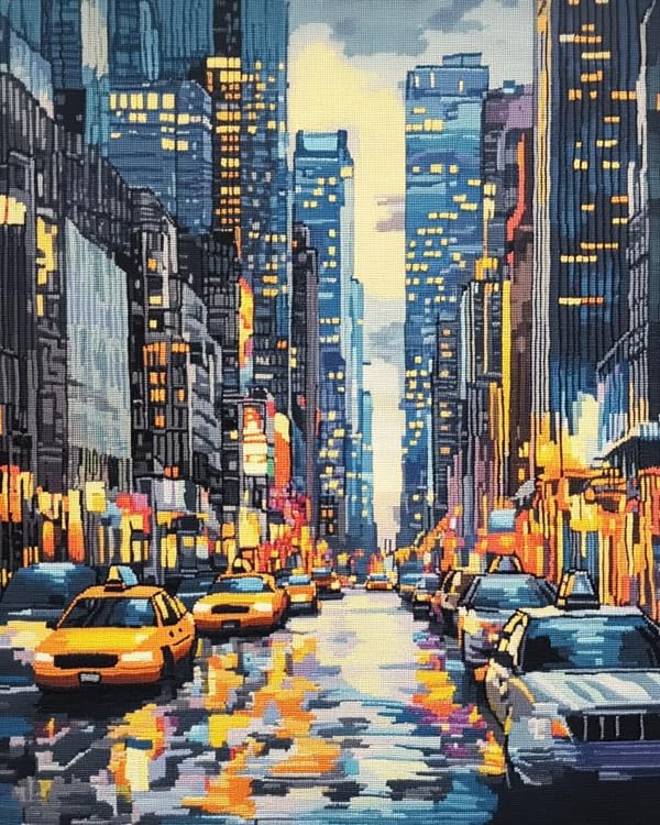 Cityscape Counted Cross Stitch Kits,New York Street View,Elegant Embroidery Set - Complete with Tools and Instructions, Perfect for Craft Lovers and Home Decor,40x50 cm