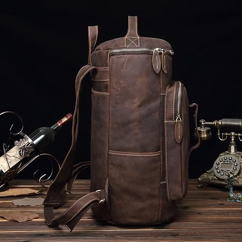 Miniatura 6 de Mochilas retro para laptop, mochilas clásicas de cuero vintage de 15.6 pulgadas, mochilas de cuero para laptop de gran capacidad, mochila de viaje