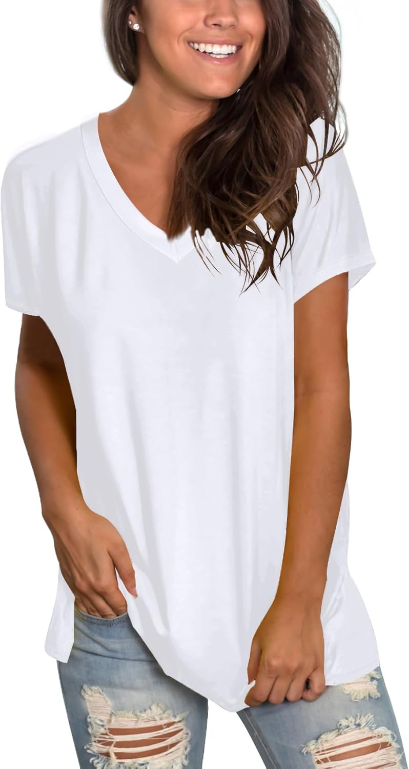 Sipaya Womens T Shirts Basic V Neck Tee Loose Fitting Casual Short Sleeve Tops - Image 2