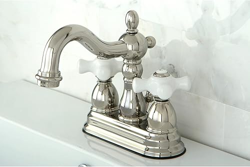 Miniatura 38 de Kingston Brass KB1601PX Heritage - Grifo de lavabo central de 4 pulgadas con mango cruzado de porcelana, cromo pulido Cromo pulido,Latón