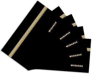 Islamic Moments Money Wallets for Gifting - Mubarak - Black with Gold Foil - Pack of 5 - Greeting Card for Eid, Ramadan, Hajj and Umrah