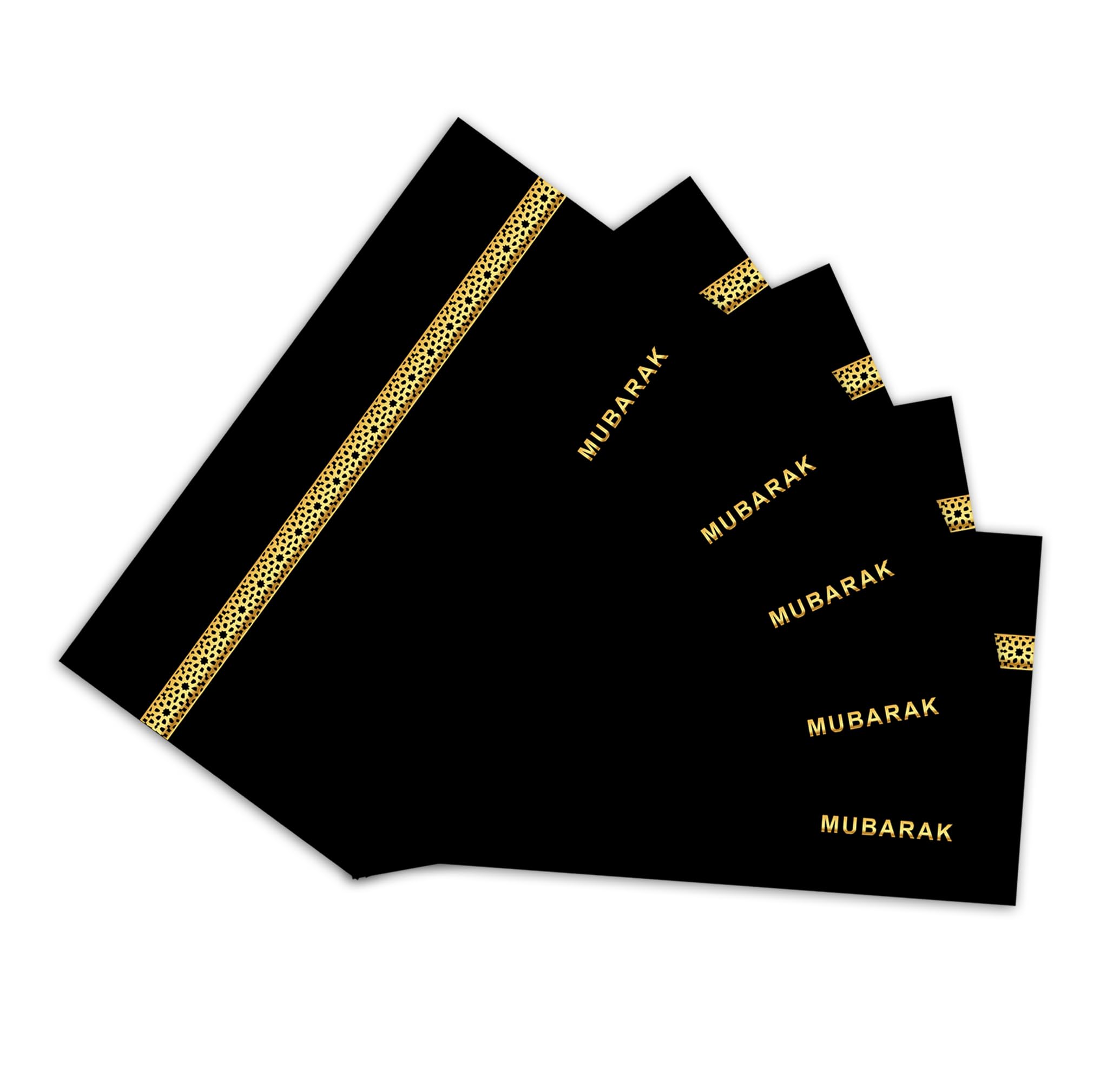 Islamic Moments Money Wallets for Gifting - Mubarak - Black with Gold Foil - Pack of 5 - Greeting Card for Eid, Ramadan, Hajj and Umrah